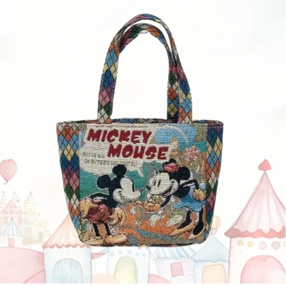 Adorable Mickey & Minnie Tapestry Bag Argyle Sides - Picture 1 of 10